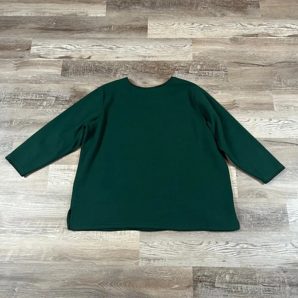 Vintage Bedford Fair Green Fleece Tunic Sweater with Gingerbread Appliqués